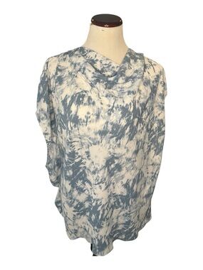 Like New! Halston Heritage Blue and White Tie-Dye Cowl Neck Tunic, Sz XL